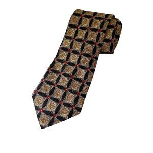 Valentino Cravatte Tie Italian Silk Tie Geometric Pattern Black/Gold